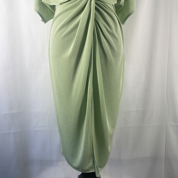 Light Green,Twist Front Batwing Sleeve Split Thigh Midi Dress Dress,large - Picture 3 of 8
